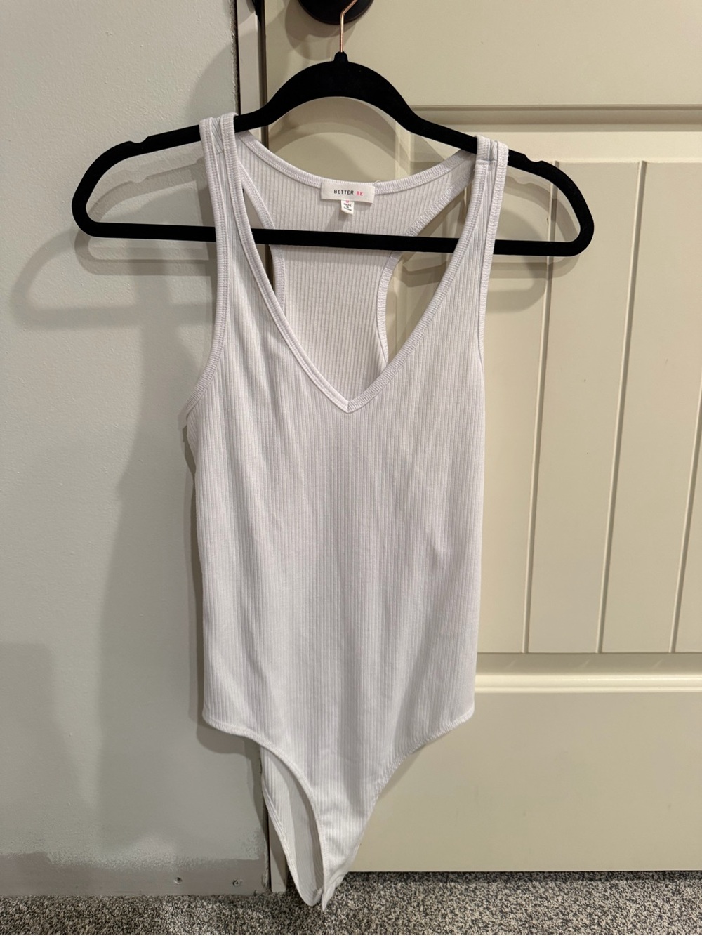Better Be White Ribbed V-Neck Racerback Bodysuit - Picture 1 of 3